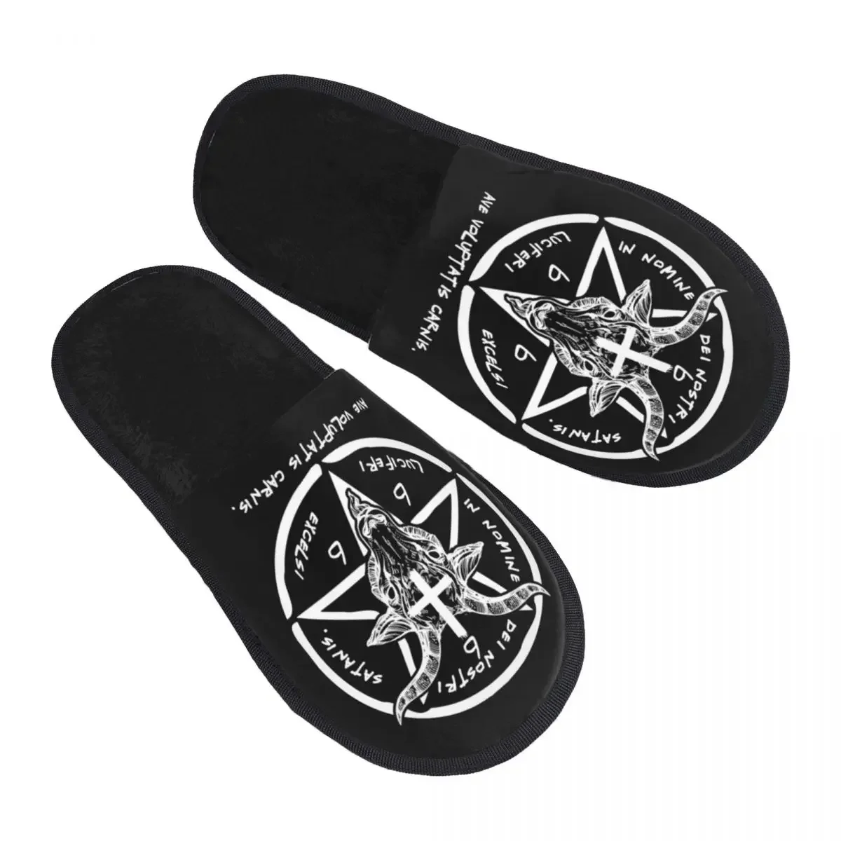 666 Baphomet Comfy Scuff Memory Foam Slippers Women Sigil Of Satan Knights Templar Spa House Shoes