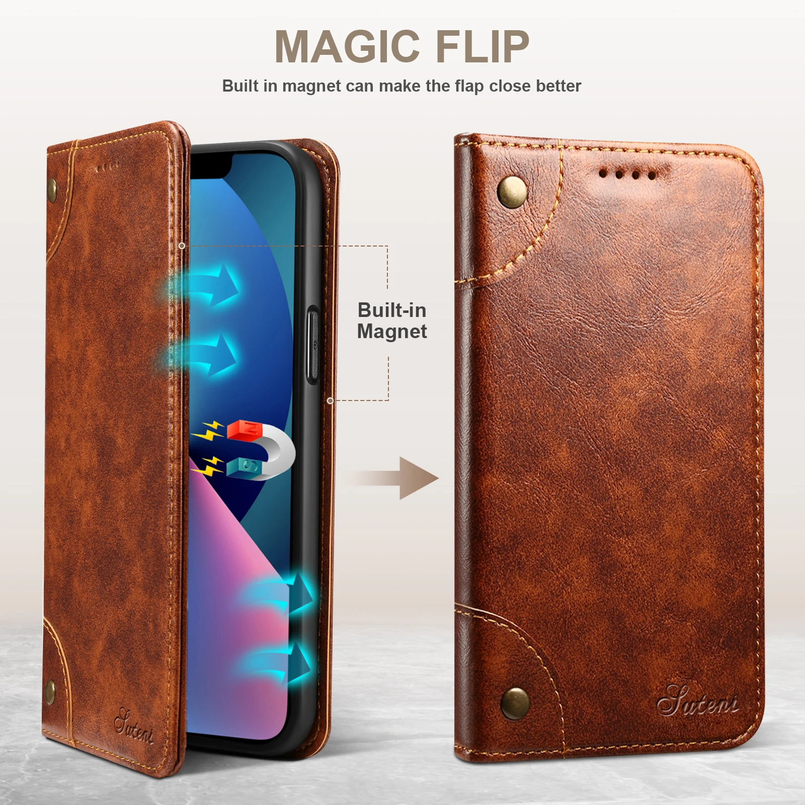 SUTENI-funda de teléfono de piel sintética con tarjetero, billetera con soporte, funda con tapa magnética para Galaxy S26 Ultra S25 Plus S24 S23 S22
