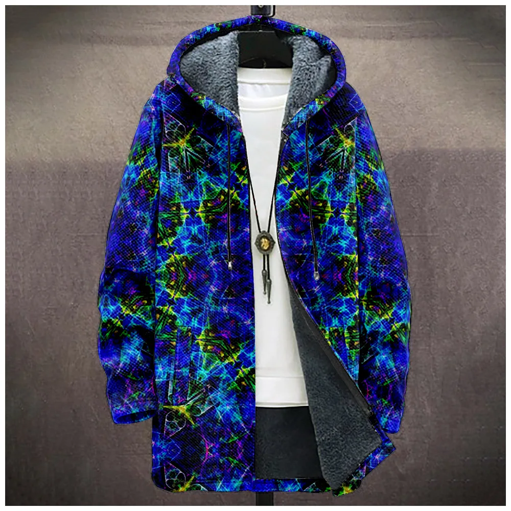 Creative Novelty Funny Colorful 3D Printed Winter Long Sleeve Hoodies Zipper Jacket Men Fleece Outerwear Warm Long style Coats