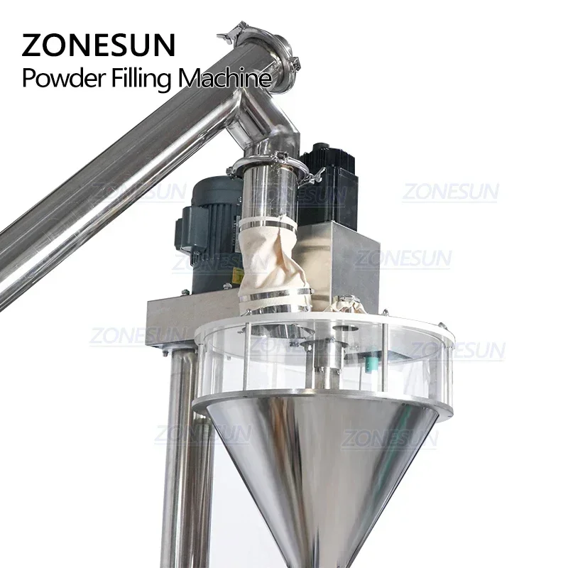 ZONESUN ZS-FM2A Riempitrice per polvere secca con coclea con sistema di alimentazione del materiale per il riempimento di barattoli di polvere di peperoncino e spezie