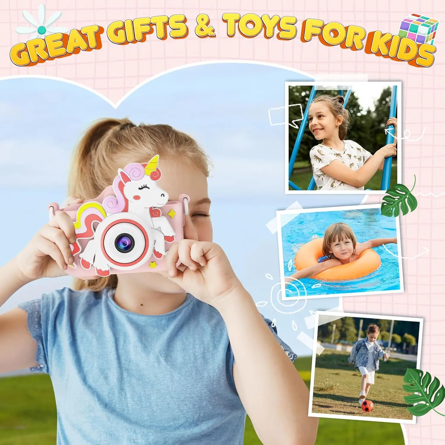 Kids Camera, Unicorn Toys Camera with Selfie 1080P HD Video, Christmas Birthday Gifts for Girls