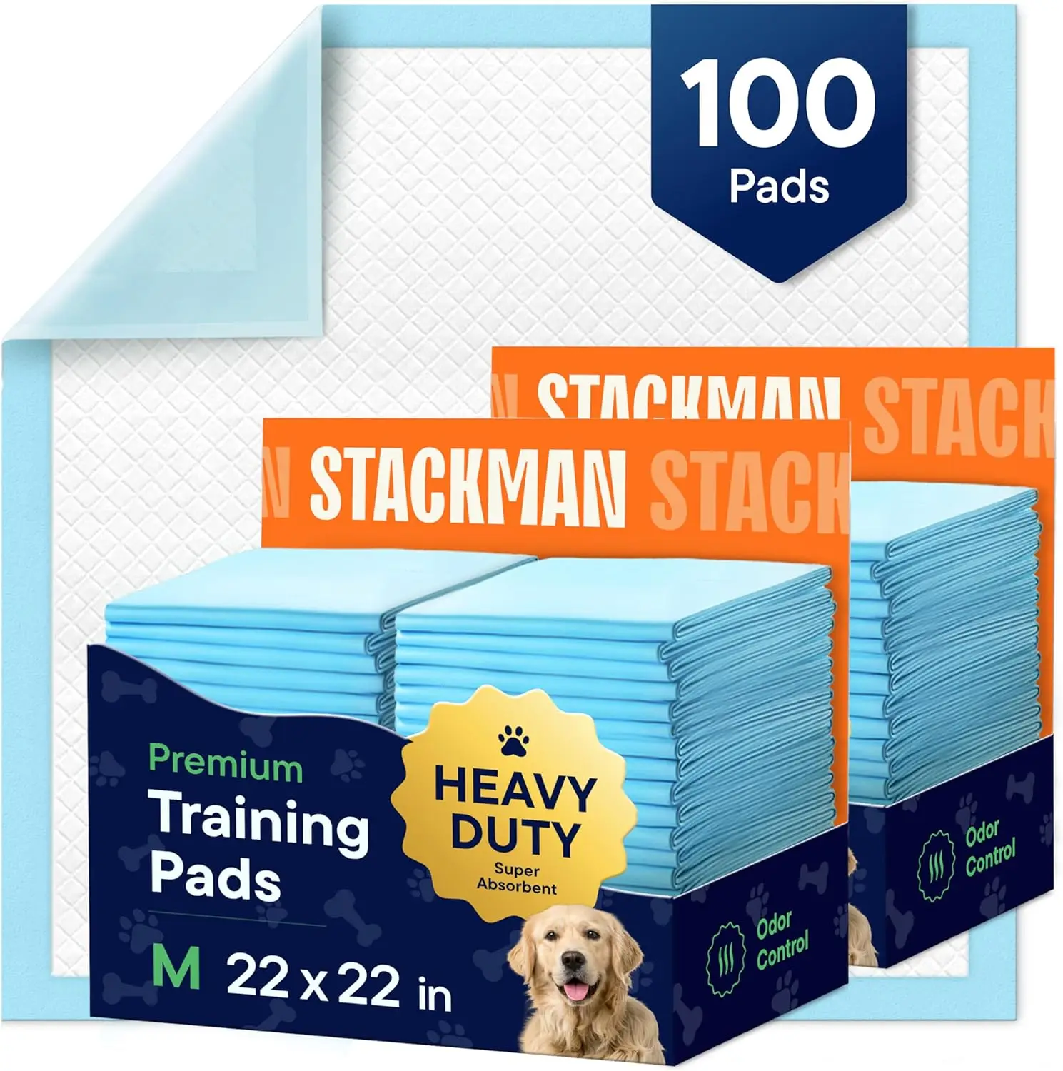 

Leak-Proof Quick-Dry Dog Pee Pads, 22x22 Inches, Heavy Duty Absorbent for Puppy Training - 100 Count Bulk Pack