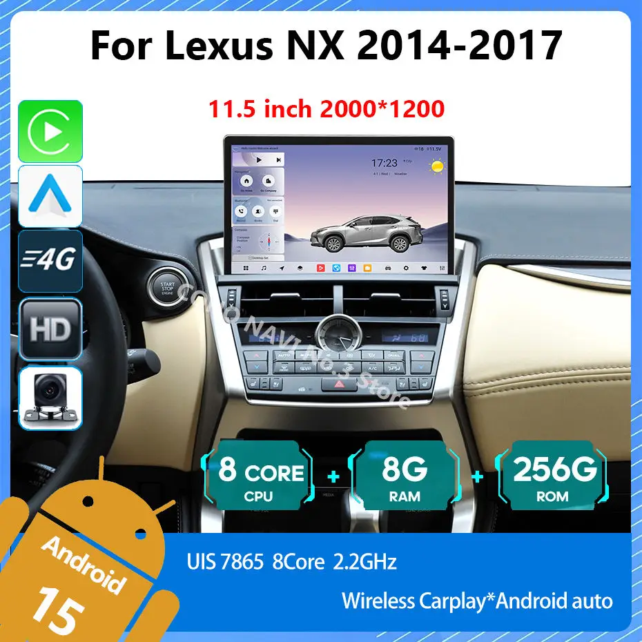 COHO 11.5 inch For Lexus NX NX200 NX300 2014-2017 2K 2000*1200 UIS7865 8+256gb Car Navigation Multimedia CarPlay Android Auto