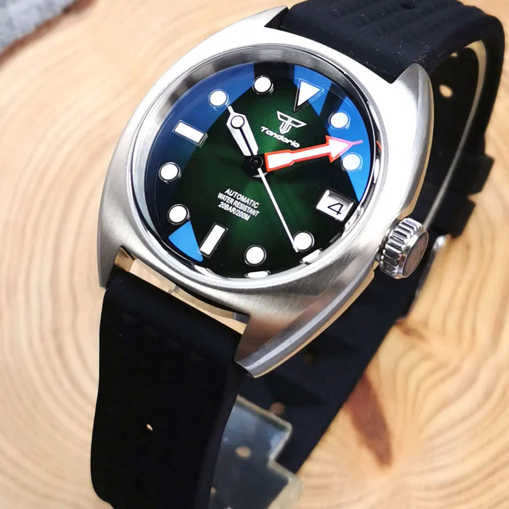 NH35 Tandorio 200m Water Resistent Small Diver Pilot Watch for Men Sunburst Blue AR Domed Sapphire Crystal Date Steel 36MM