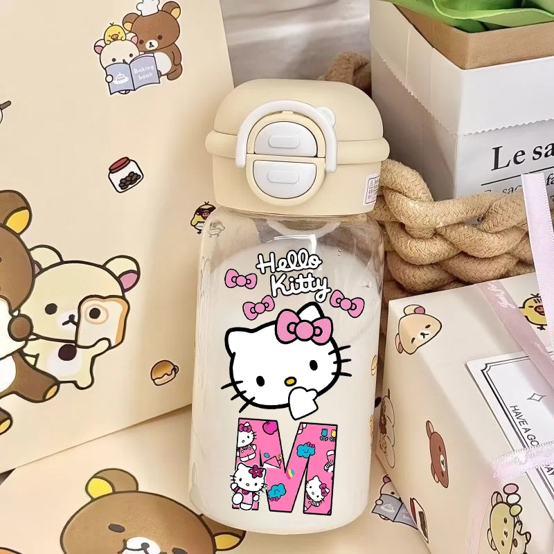 

400ml Hello Kitty Water Bottle with Straw Cartoon Anime Pattern Printed Sports Bottles Unisex Outdoor Portable Sports Cups Gifts
