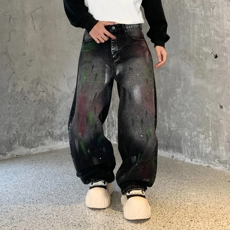 

Модные черные потертые джинсы Galaxy 2026, весна-осень-зима, новые мужские универсальные свободные прямые брюки Scimitar