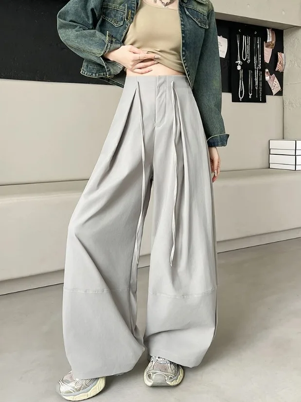 High Waist Straight Leg Knitted Wide Leg Pants Women's Casual Fibone Pattern Pleated Autumn New Sle Floor Length Sport Sw...