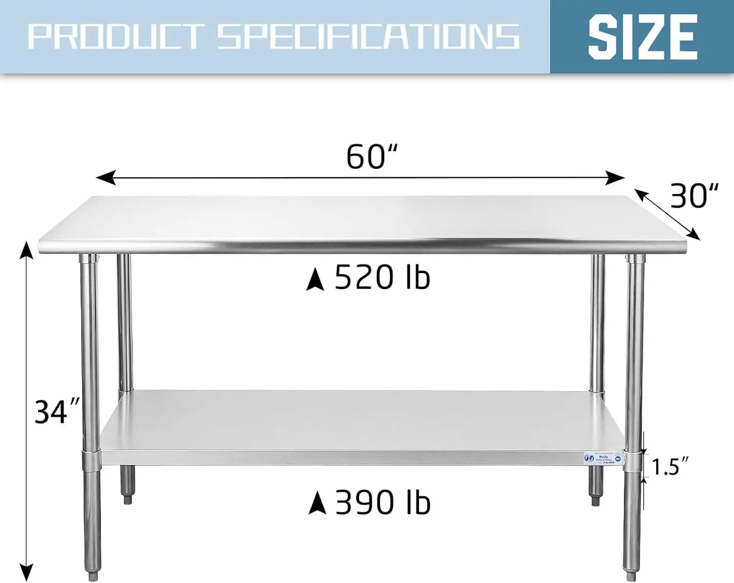 Imagem -03 - Mesa de Hally para Preparação e Trabalho Mesa Resistente com Undershelf e Pernas Galvanizadas Nsf Commercial 30x60 Pol Aço Inoxidável