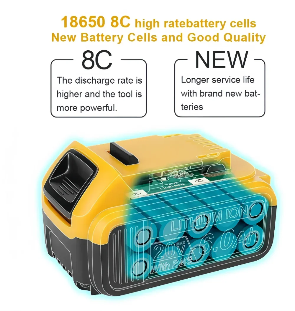 For Dewalt 20V Tools Battery 5.0/6.0Ah DCB200 DCB184 DCB181 for DeWalt MAX electric tool Accessories Lithium batteries Replace