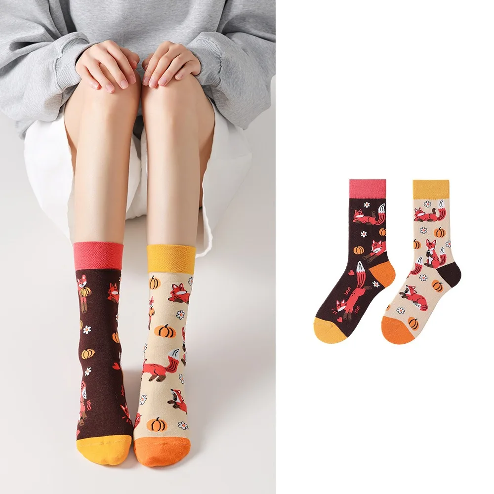 1 pair Healing Capybara Cartoon Mid-Calf Cute Animal Print Trendy Socks Fresh Color-Block Versatile Socks
