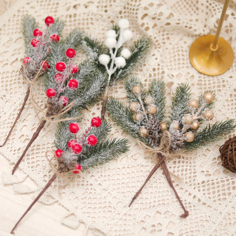1/5 stücke Weihnachten Beere Kiefer Nadel Tannenzapfen Künstliche Pflanze Hause Weihnachten Baum Ornamente Urlaub Geschenke Süßigkeiten Verpackung Dekor – Detail 1