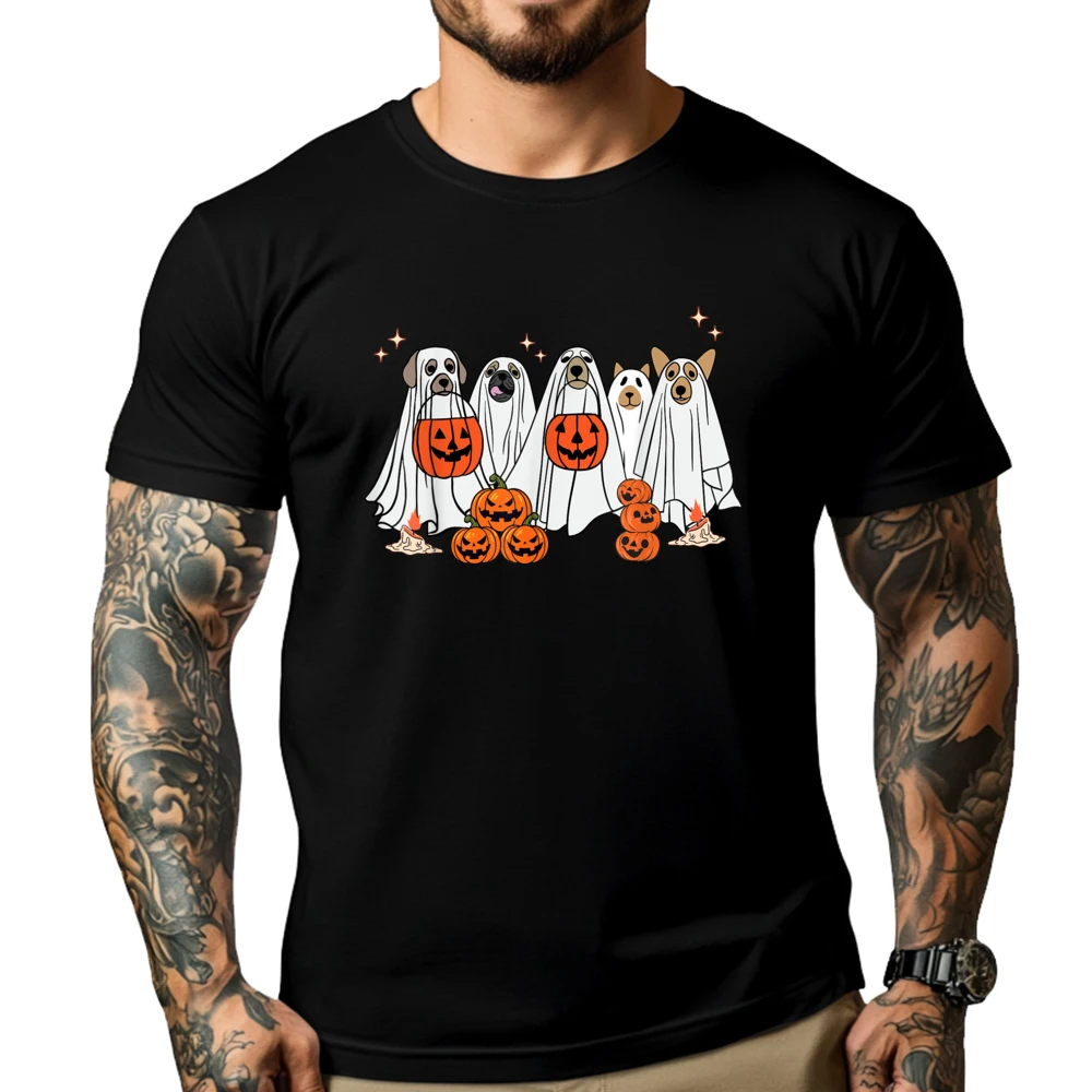 Dog Ghost Cute Dog Dressed As Ghost Funny Halloween Dog Hiphop Streetwear Cotton Comfort T-Shirts Vaporwave