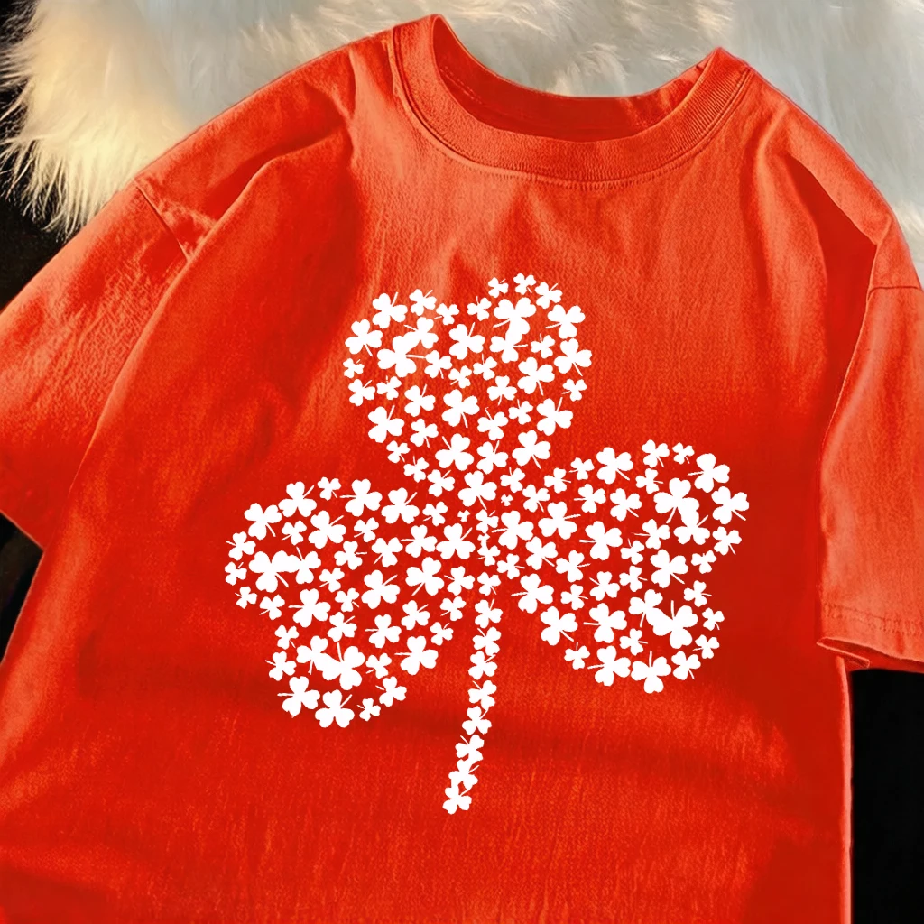Four Leaf Clover Collage White Print Basic Daily T-Shirt Man Cotton Soft T Shirts All-Match Summer Clothes Comfortable Loose Top