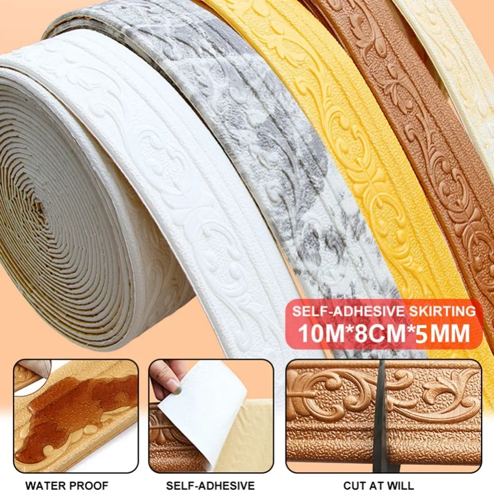 Self-adhesive Strip 3D Wall Trim Heat Resistant Erosion Resistant Easy To Cut Dirt-repellent 10 M X 8 Cm X 5 Mm