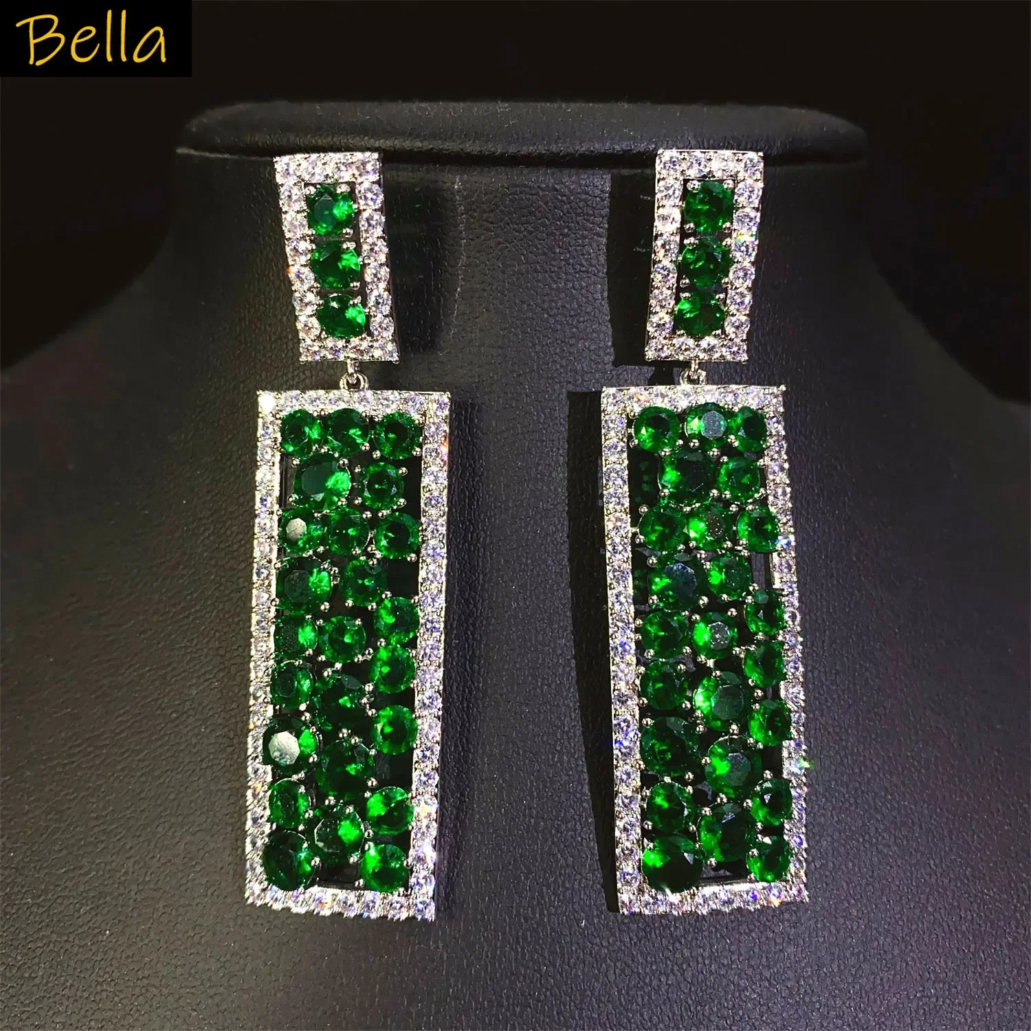 أقراط متدلية خضراء للنساء لحفلات الزفاف والسهرات والمجوهرات الفاخرة أقراط مستطيلة هندسية هدية دروبشيبينغ