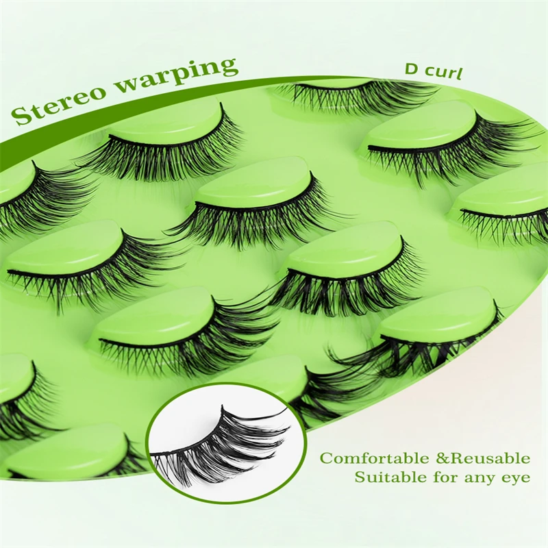 10 Pairs Foxlike Fur False Eyelashes D-Curl Stereo Warped Comfortable Reusable Mixed Set for Various Eye Types