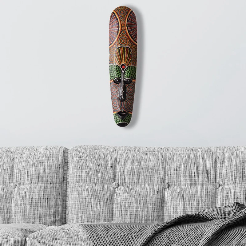 Wooden Mask Wall Hanging Solid Wood Carving Painted Facebook Wall Decor Bar Home Decorations African Totem Mask Crafts