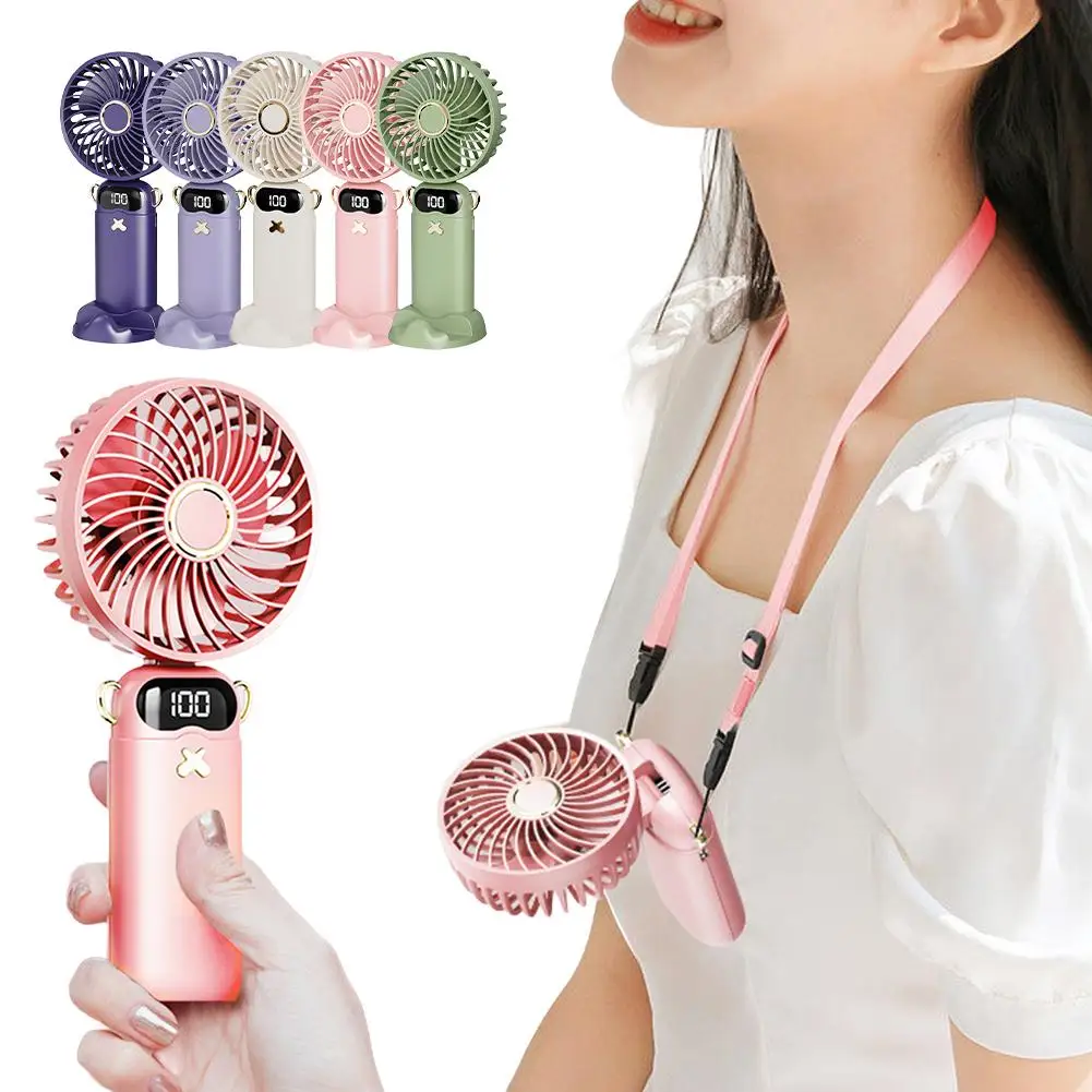 

Foldable Handheld Fan Portable Mini Fan USB Rechargeable Cooling Fan Students Desk Fan Outdoor Neck Hanging 6 Wind Speeds Fan