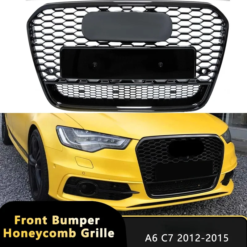 

Front Bumper Grille Mesh Honeycomb Grill Gloss Black A6 C7 2012-2015 S6 Upper RS6 Style Grills Cover Accessory