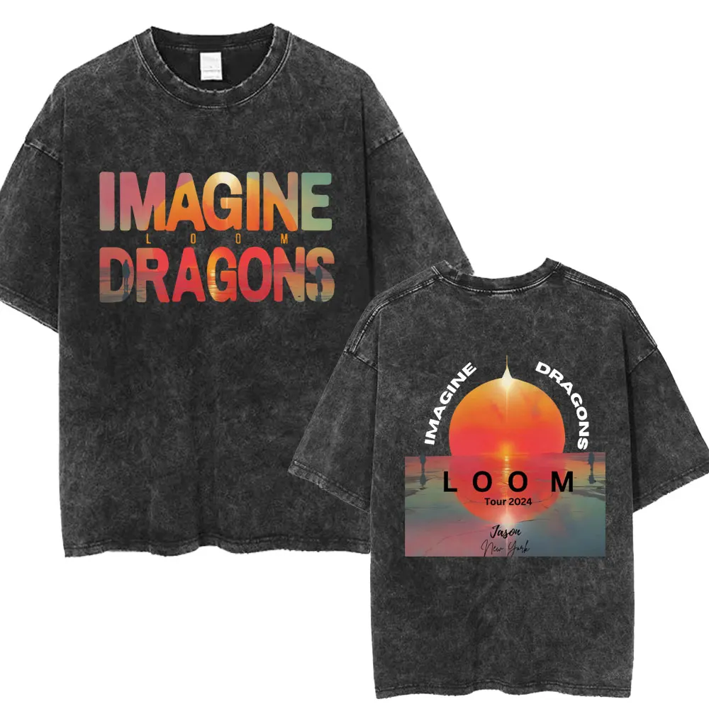 Imagine Dragons Band Loom Tour 2025 Washed T Shirt Men Women Fashion Hip Hop Vintage Tshirt Cotton Loose Popular Street T Shirts image 3