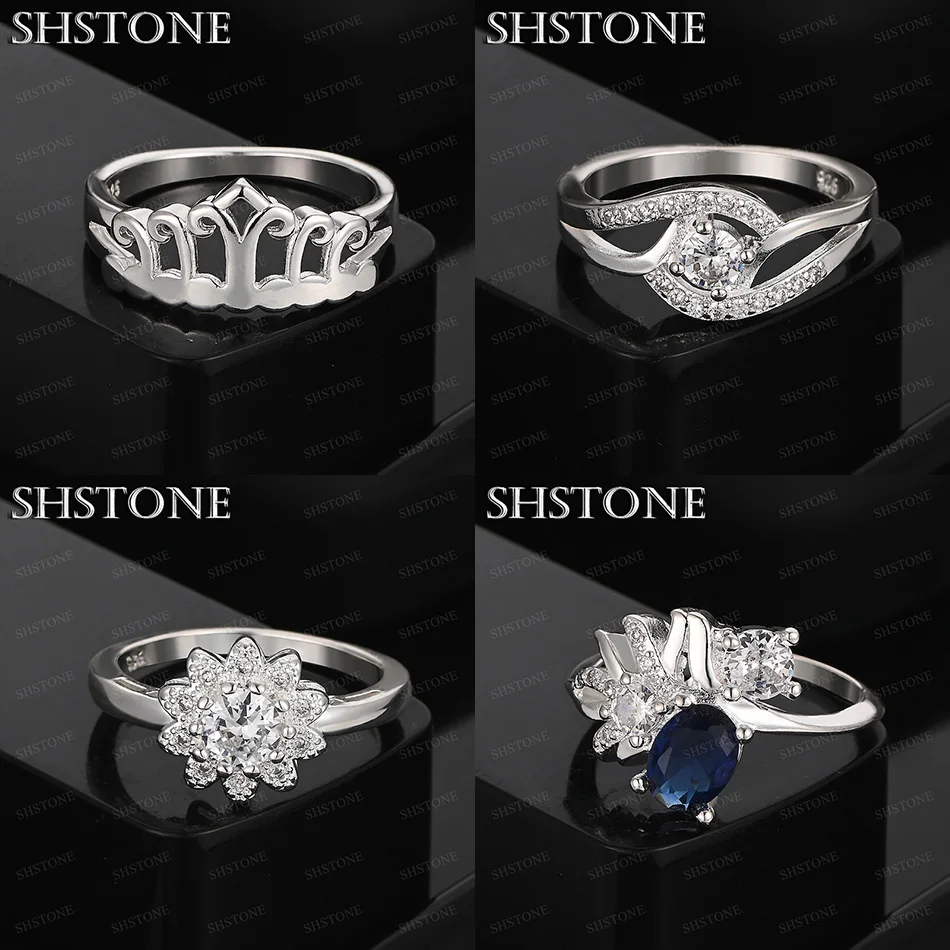 حجم 7-10 925 فضة تاج زهرة AAA الزركون حلقة مستديرة النساء المشاركة حفل زفاف مجوهرات الأزياء اكسسوارات