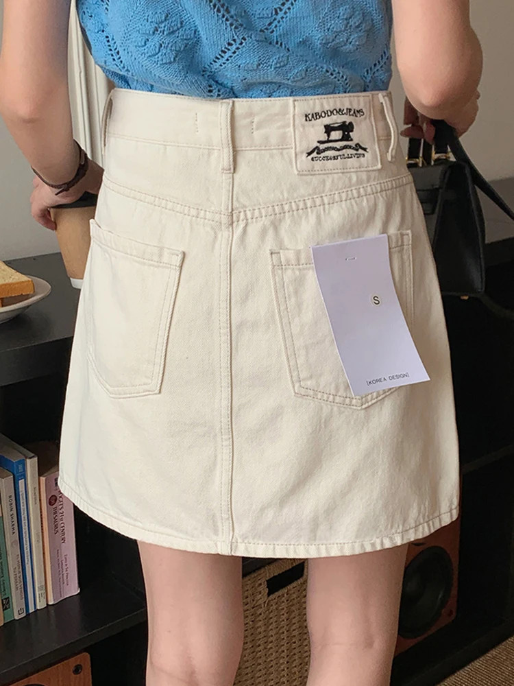 High Waist A-Line  Skirt Women's Denim ort Skirts Summer Slimming Large Size Anti-Light f Body Skirts