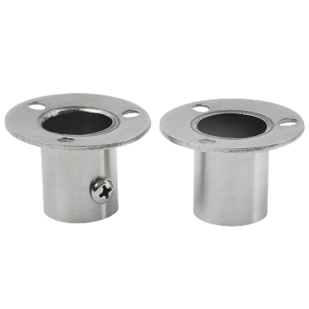 2pcs Flange Socket  Stainless Steel Pipe Bracket For Wardrobe Curtain Cloth Rod Seat Round Tube Seats Bracket Household Hardware image 4