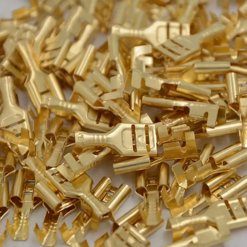50/100/200pcs Female Spade Quick Splice Crimp Terminals 6.3mm Crimp Connector Non Insulated Terminal