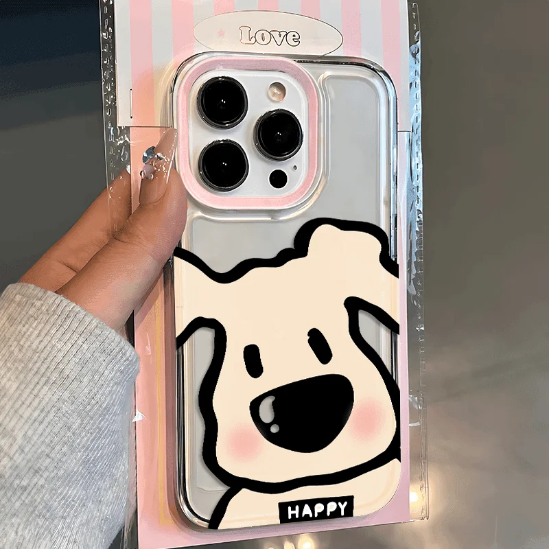 Happy Makeup Dogs Clear Space Phone Case For Samsung A12 A13 A15 A22 A23 A24 A25 A30 A53 A54 A55 A72 A73 5G Transparent Cover