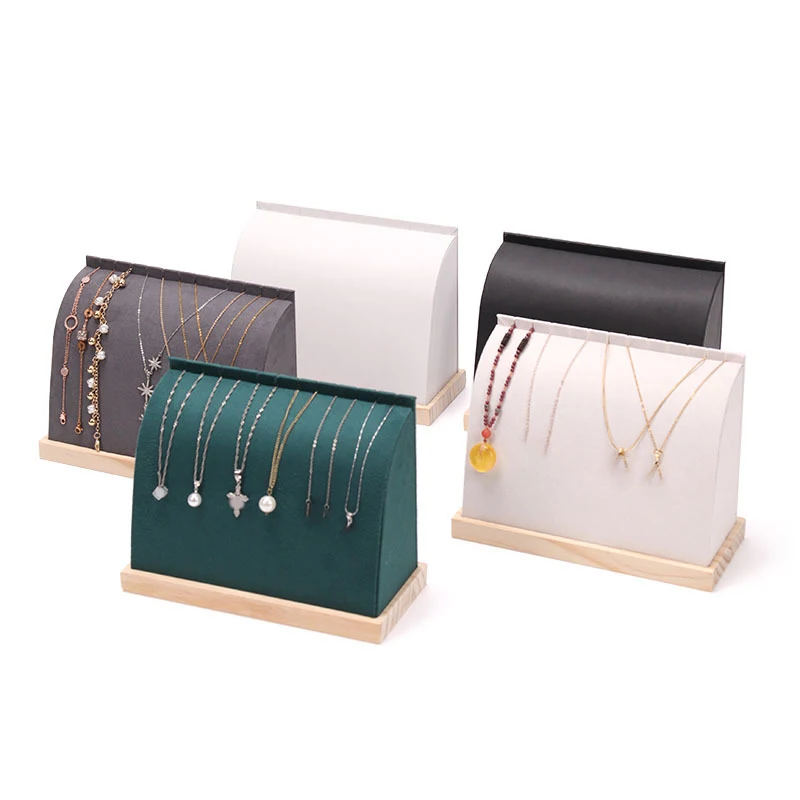 Wood Base Jewelry Necklace Pendant Display Bracelet Stand Holder Show Shelf