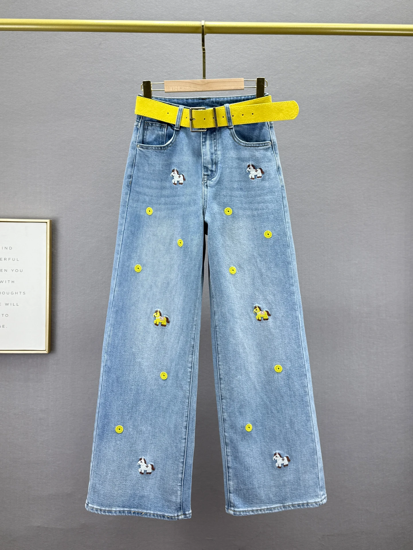 

Extended High Waist Loose Fit Slimming Vintage Embroidery Cartoon Wide Leg Jeans Women's Faion Spring 2026 Casual Cotton St...