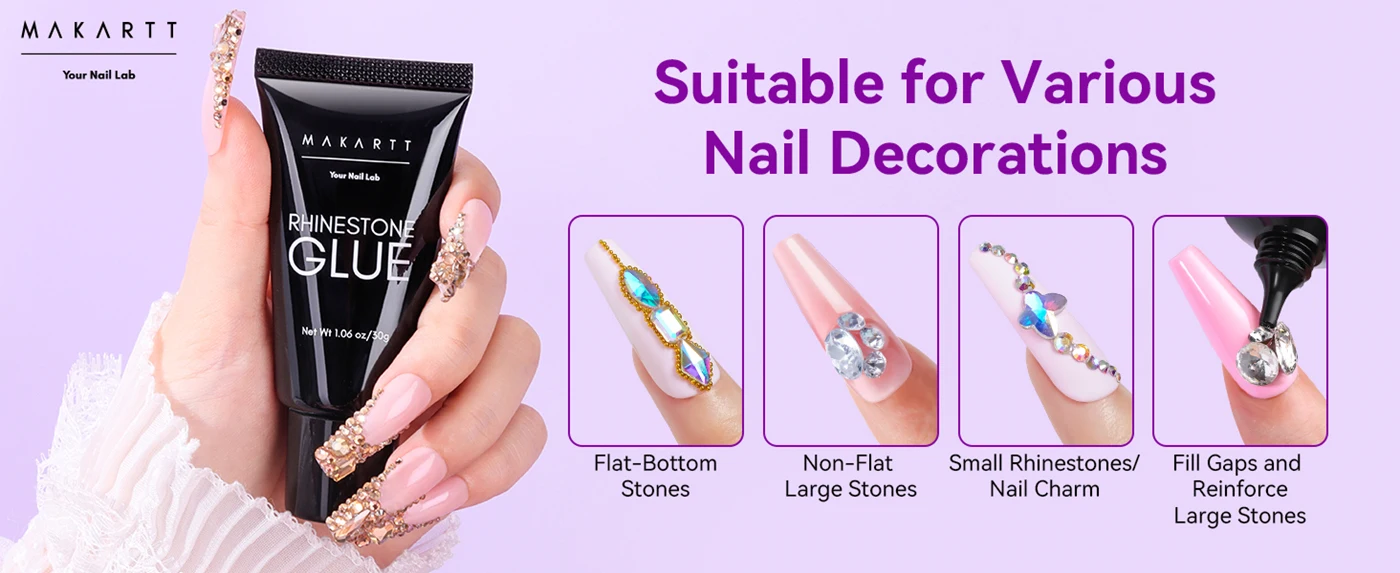2PCS Nail Rhinestone Glue for Nails ,Makartt Super Strong Gel Glue for Rhinestones,3D Art Charm Decorations Bling Gem Bow Jewels