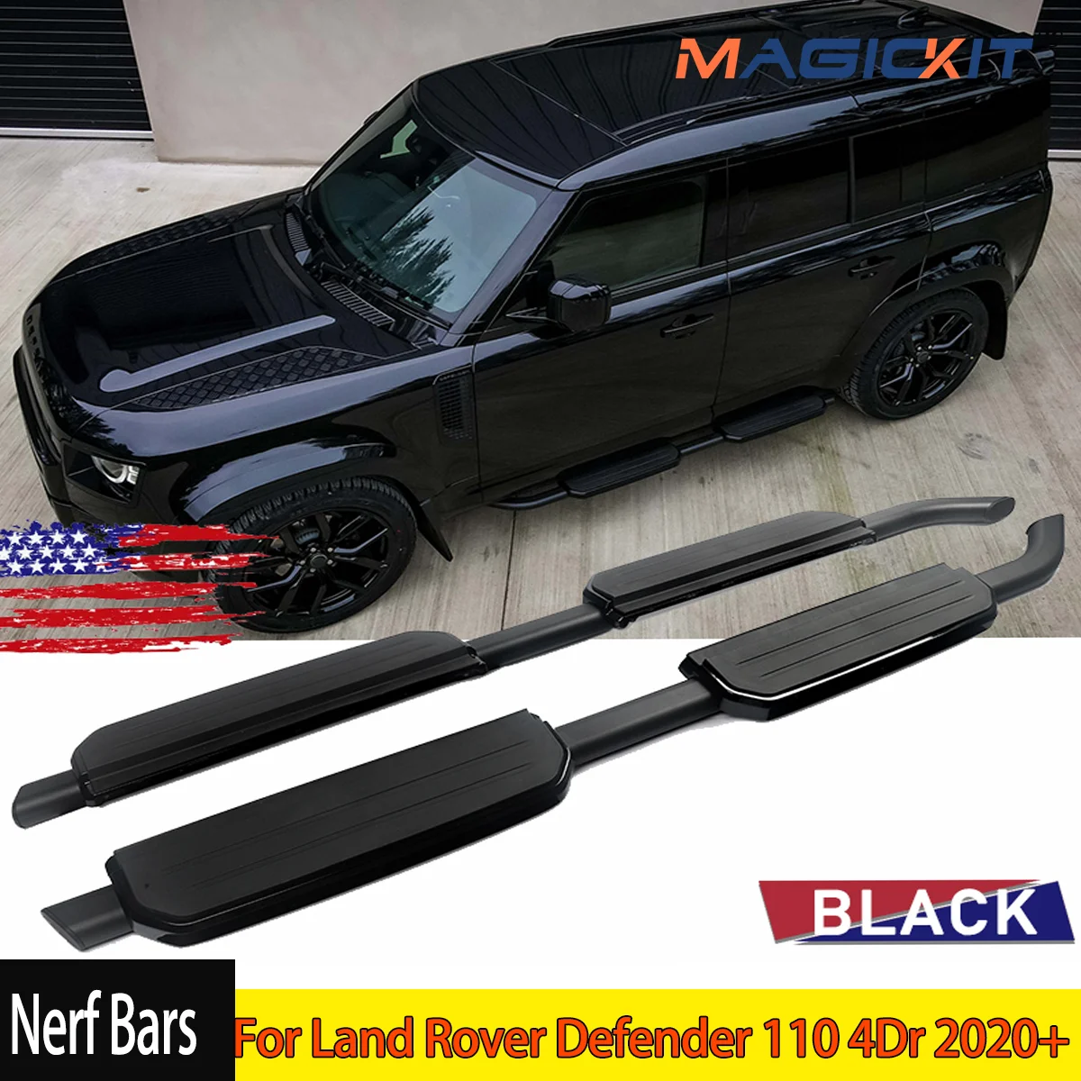 Fit Land Rover Defender 110 4Dr 2020+ Side Steps Running Board Nerf Protect Bar