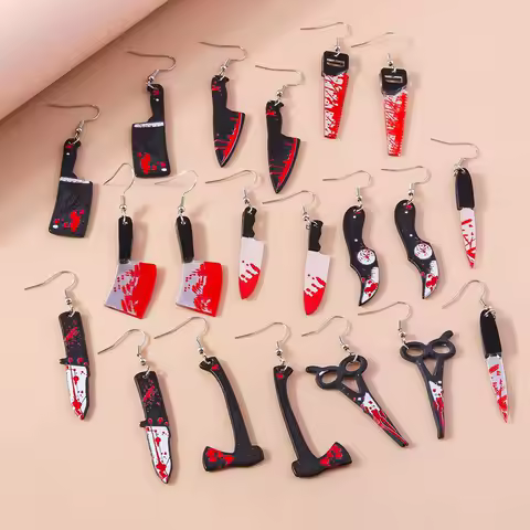 Funny Halloween Simulation Knife Acrylic Earrings Punk Killer Kitchen Knife Personality Halloween Earrings Jewelry Gift
