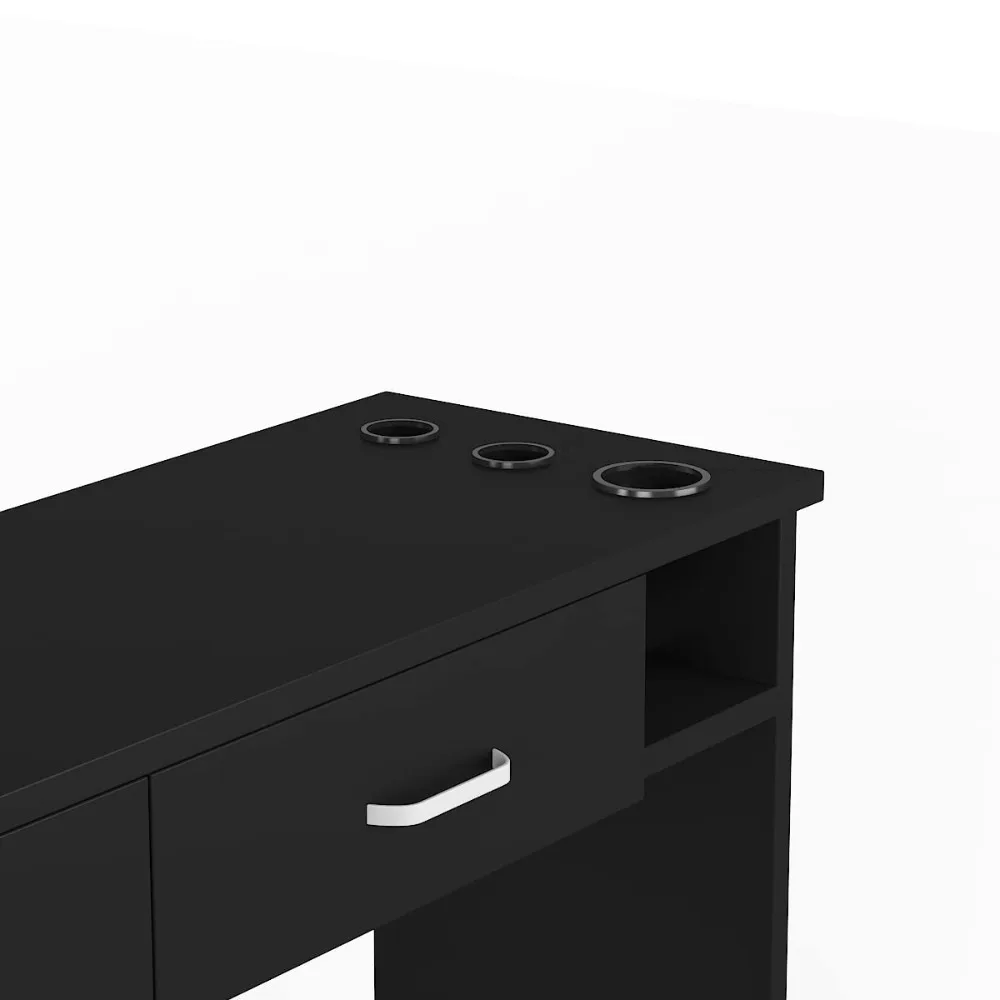 مجموعة معدات صالون الشعر المثبتة على الحائط، مجموعة أثاث سبا التجميل، رف يسار قابل للقفل، مرآة غير متضمنة (أسود) #5