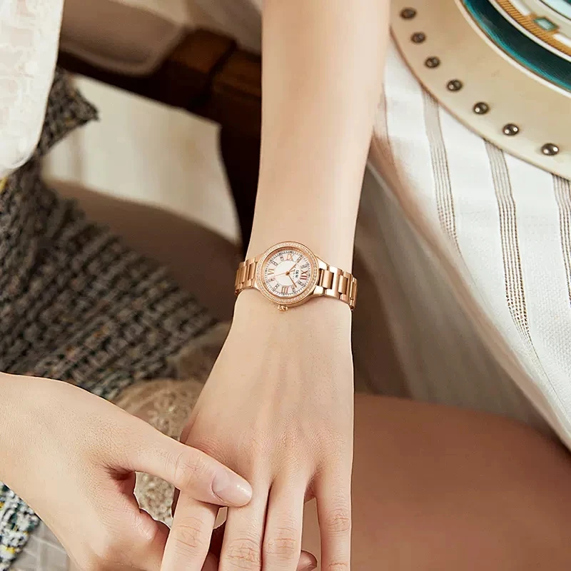 Carnival Luxury Diamond Quartz Watch Women High Quality Rose Gold Stainless Steel Waterproof Fashion Ladies Watch Zegarek Damski