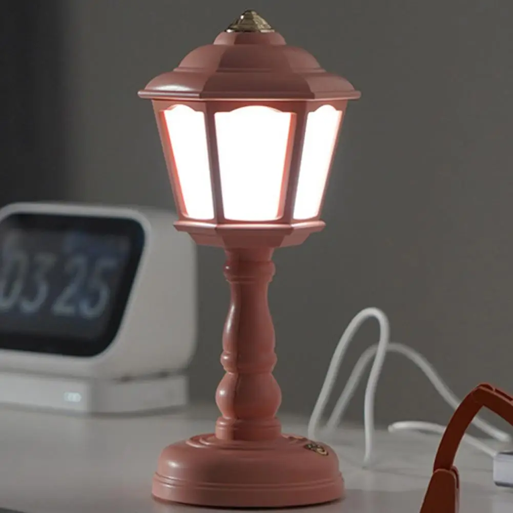 USB Charging LED Night Lamp Dimmable Flicker-Free Rechargeable Retro Base Plastic Bedside Lamp Desk LED Light Decor