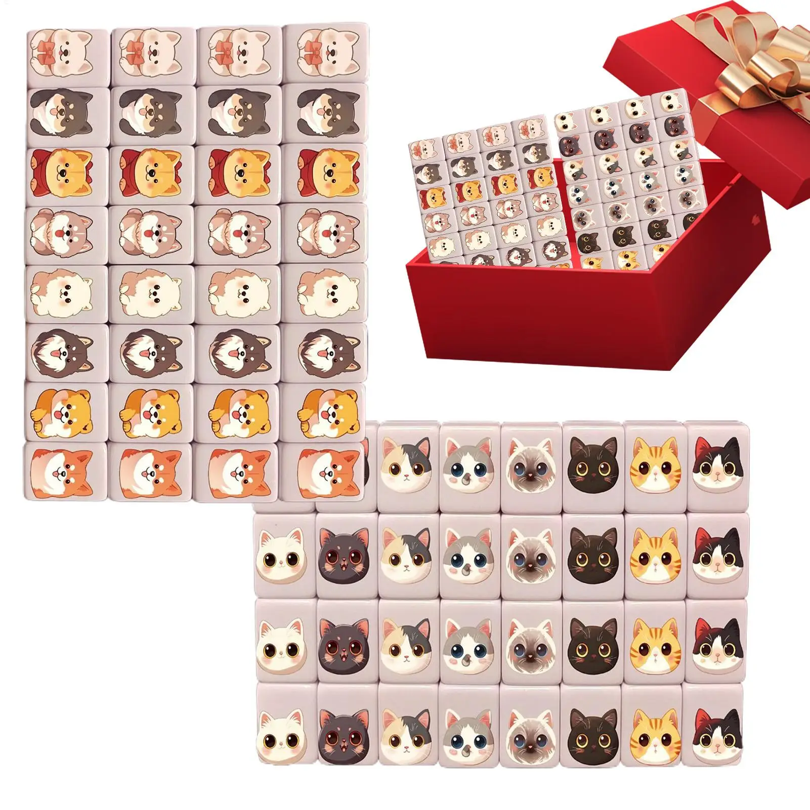 65Pcs mini Mahjong Board Games Set Tile Interactive Mah Jongg Toy Mahjong Multi-style Pattern  Battle Chee Chess Toys for Adult