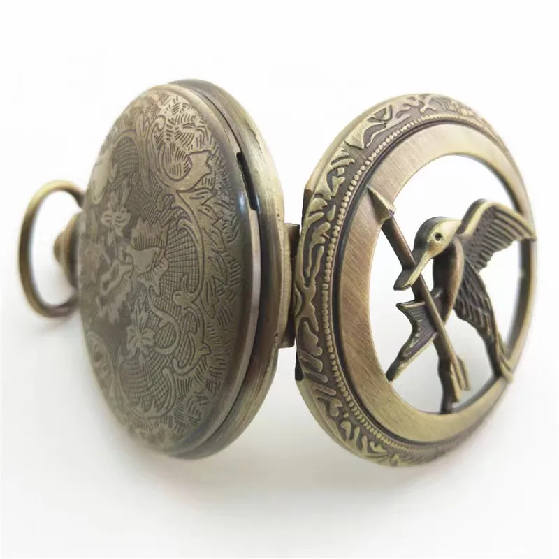 Retro quartz Hunger Games popular hollow Mockingbird design stylish bronze pocket watch