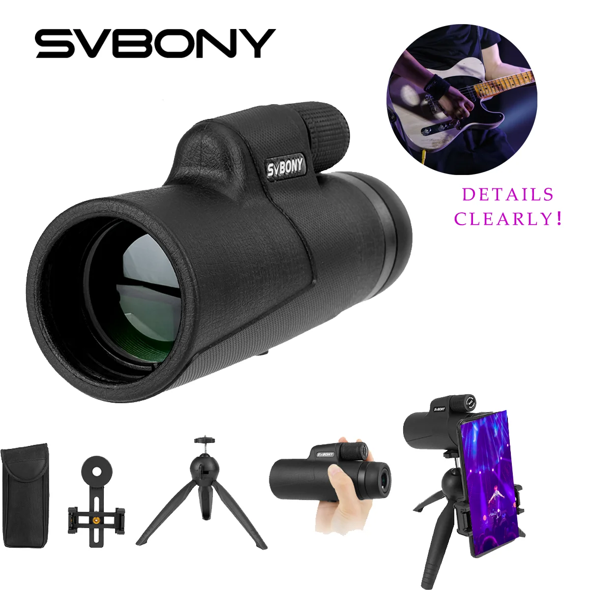 Svbony-Télescope, SX32 monoculaire avec trépied, 8x42, 10x42, adaptateur de téléphone pour oiseau, récital vocal de concerts, compétition de football