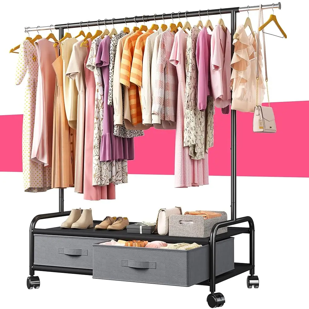 

Clothing Rack, Clothes Racks For Hanging Clothes, Portable Heavy Duty Clothes Ra With Wheels, Garment Rack, 65.2"" H X 58.7"" W