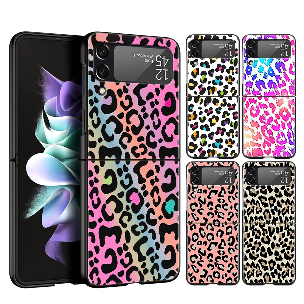 Tiger Leopard Print Panther Phone Cover For Samsung Galaxy Z Flip 4 Case Black For Samsung Z Flip3 Hard PC Luxury Foldable Shell