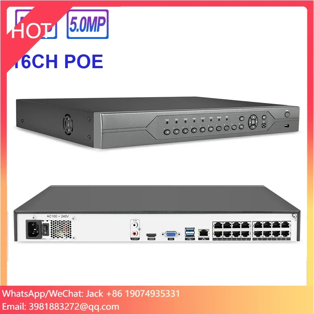 เครื่องบันทึกวิดีโอเครือข่าย 4K 16CH POE NVR HD H.265 ระบบกล้องวงจรปิด 48V กล้องรักษาความปลอดภัย NVR