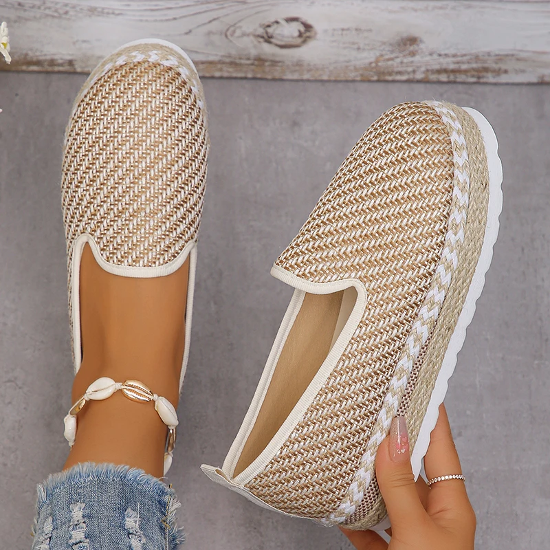 Fashion Braided Thick Platform Loafers for Women Lightweight Slip On Espadrilles Shoes Woman Casual Thick Sole Walking Sneakers