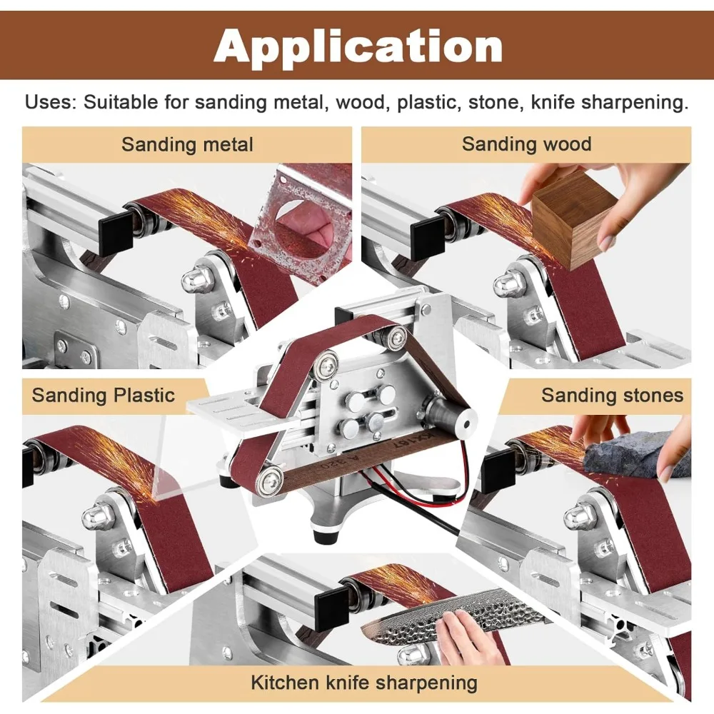 Electric Belt Sander Knife Sharpener 1.2 x 21-Inch with Variable Speed Control, Benchtop Sanding Belt Machine Diy Grinding Polis