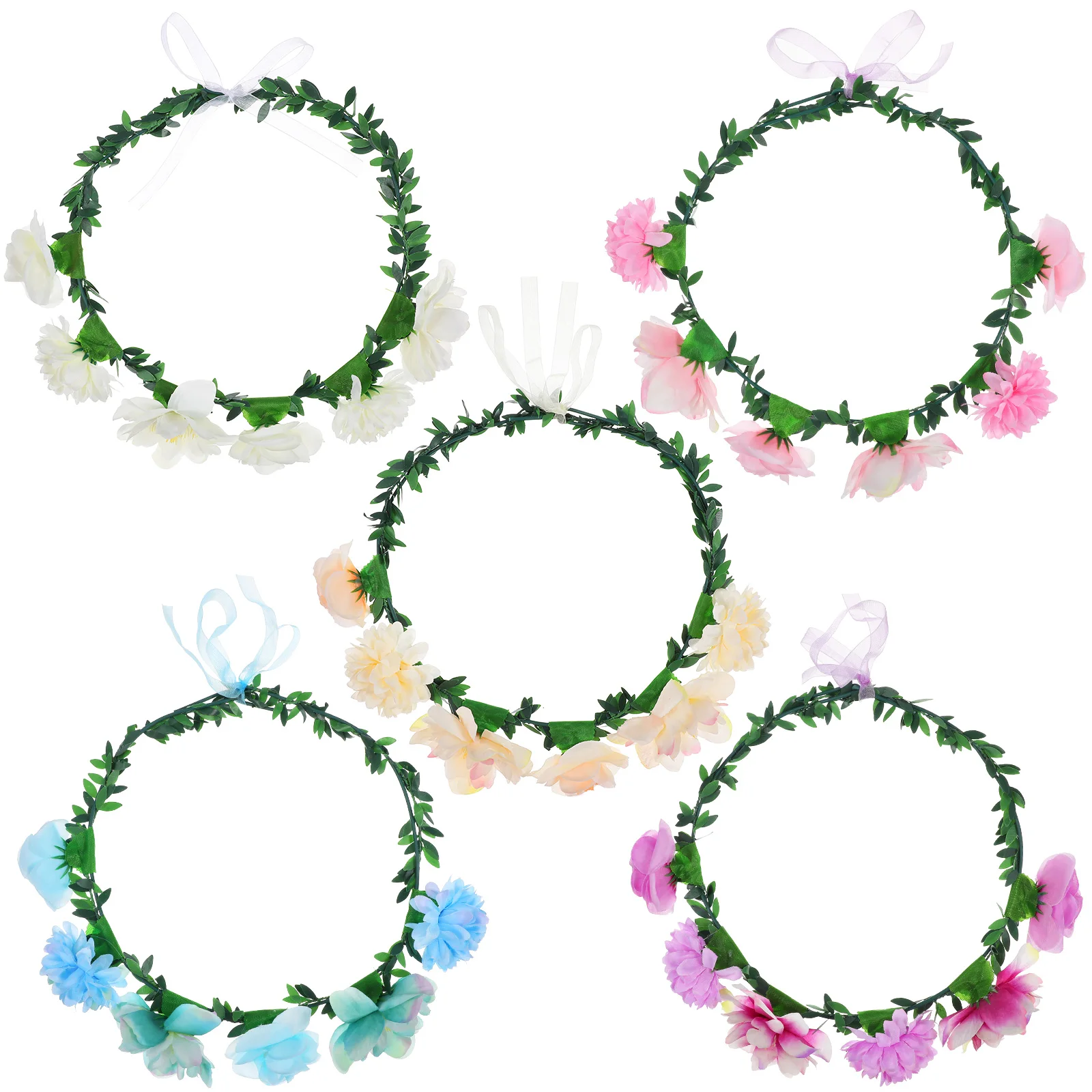 

5Pcs Floral Headbands Rich Colors Exquisite Flower Crown Lightweight Comfortable Bridal Hair Accessories