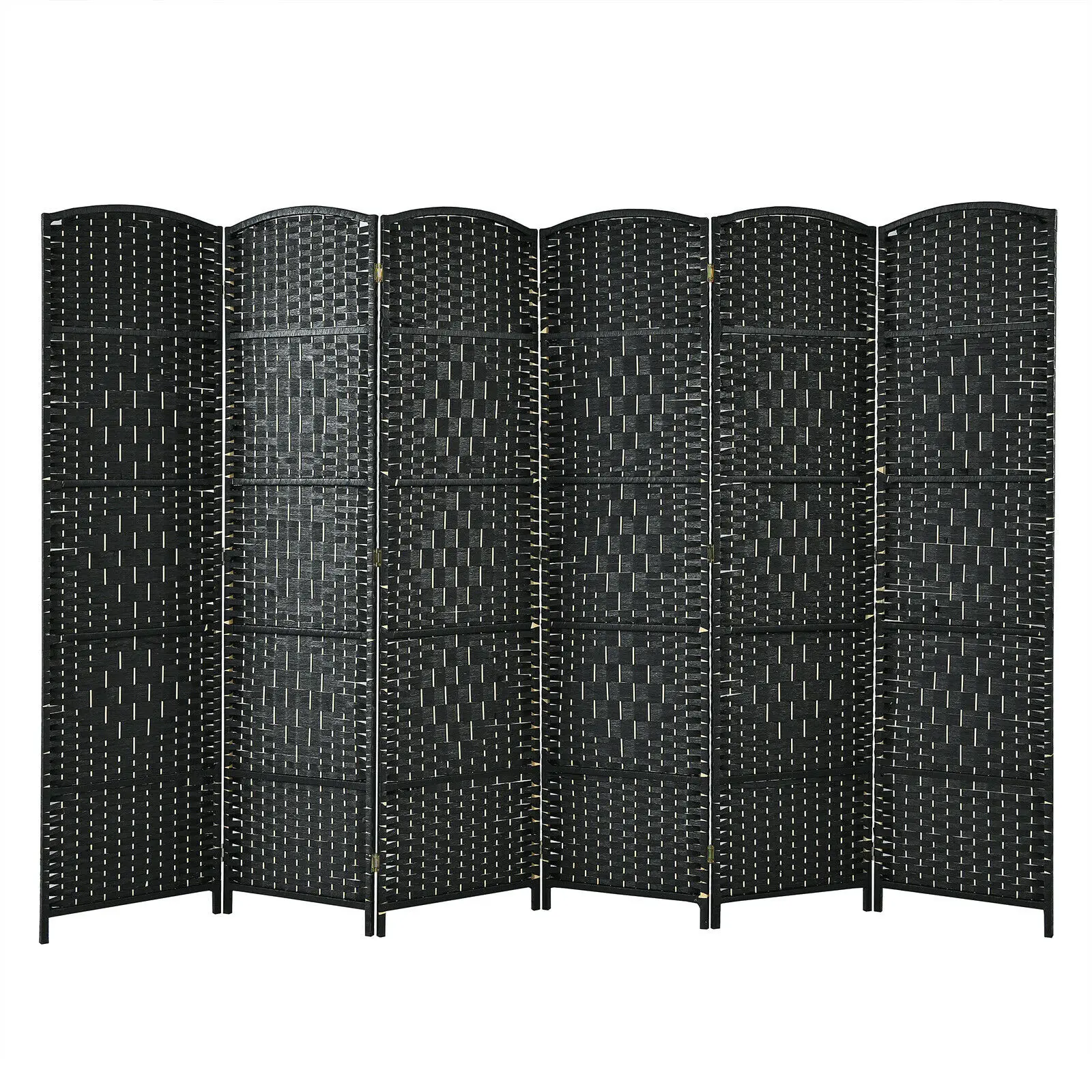 6-Panel Room Divider 6.5Ft Weave Fiber Folding Privacy Screen Black