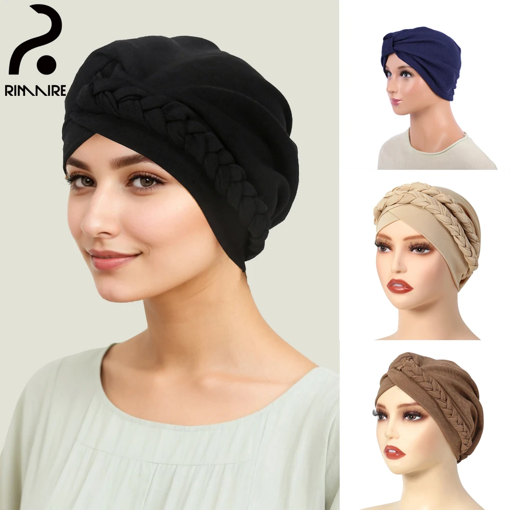 Classic Muslim Braid Inner Cap Hijabs for Women Designer Headscarf Hat Ladies Hair Cover Headwrap Party Casual Wholesale RIMAIRE