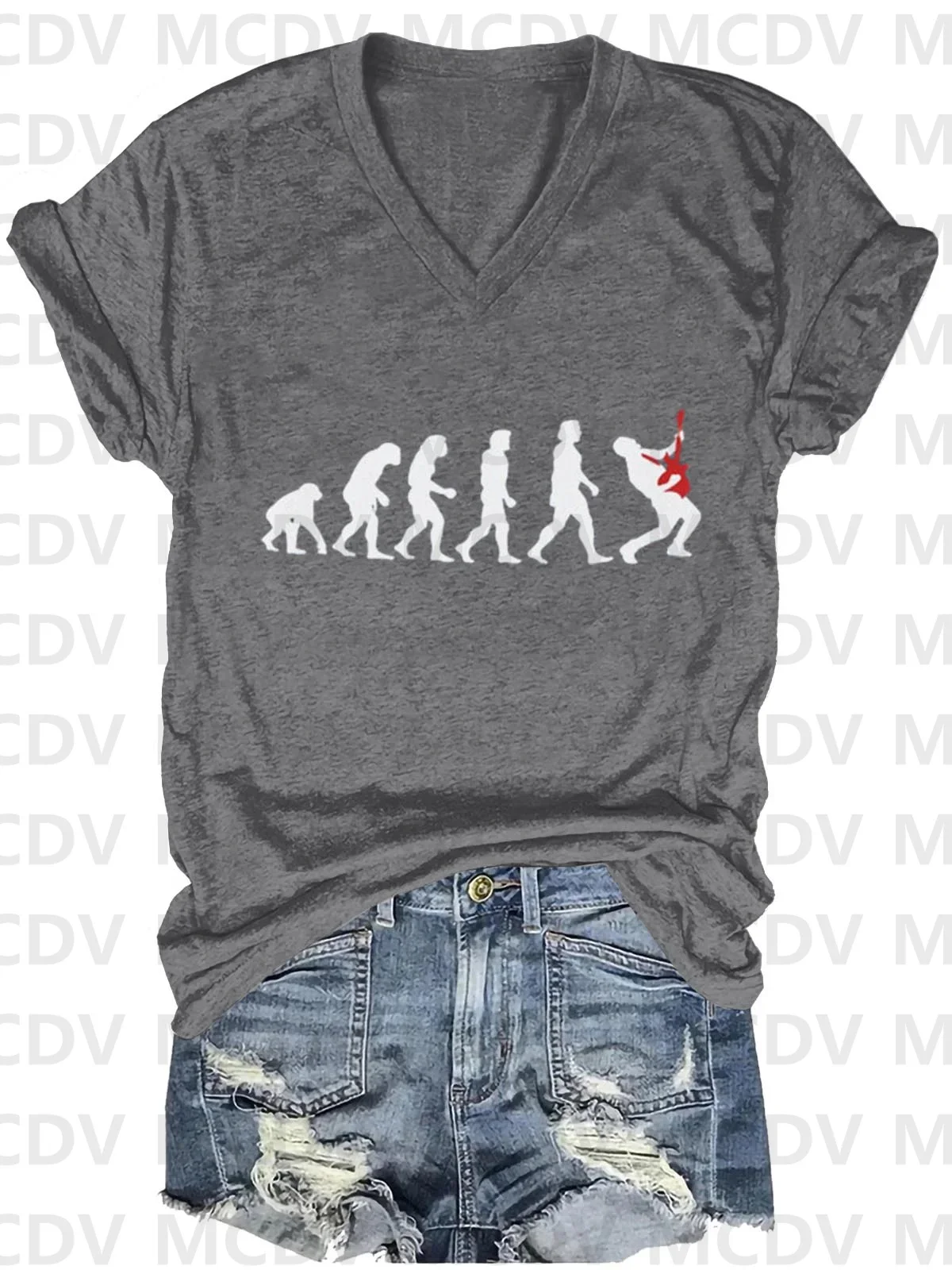 Ape Evolution Guitar Rock Music Print Casual T-shirt Summer Women's T Shirts Sexy Tops