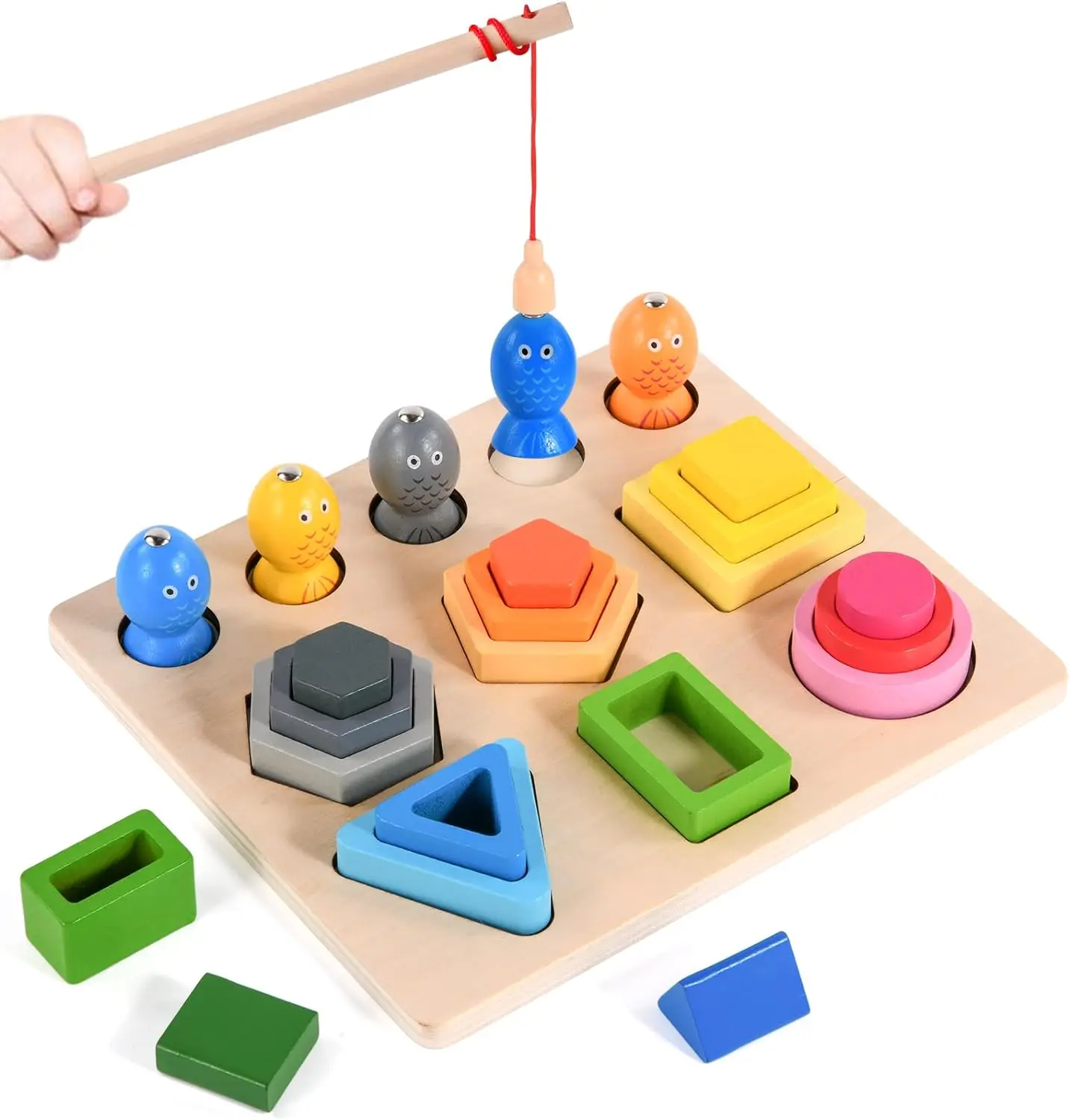 Giocattoli Montessori per bambini Giocattoli per smistamento dei colori a forma di legno Abilità motoria fine Giochi di pesca Attività Giocattoli educativi per l'apprendimento precoce